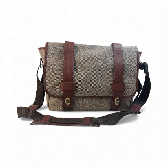 Bosca RFID Canvas Messenger Brown and Khaki Laptop-cases-bag - Picture 1 of 7